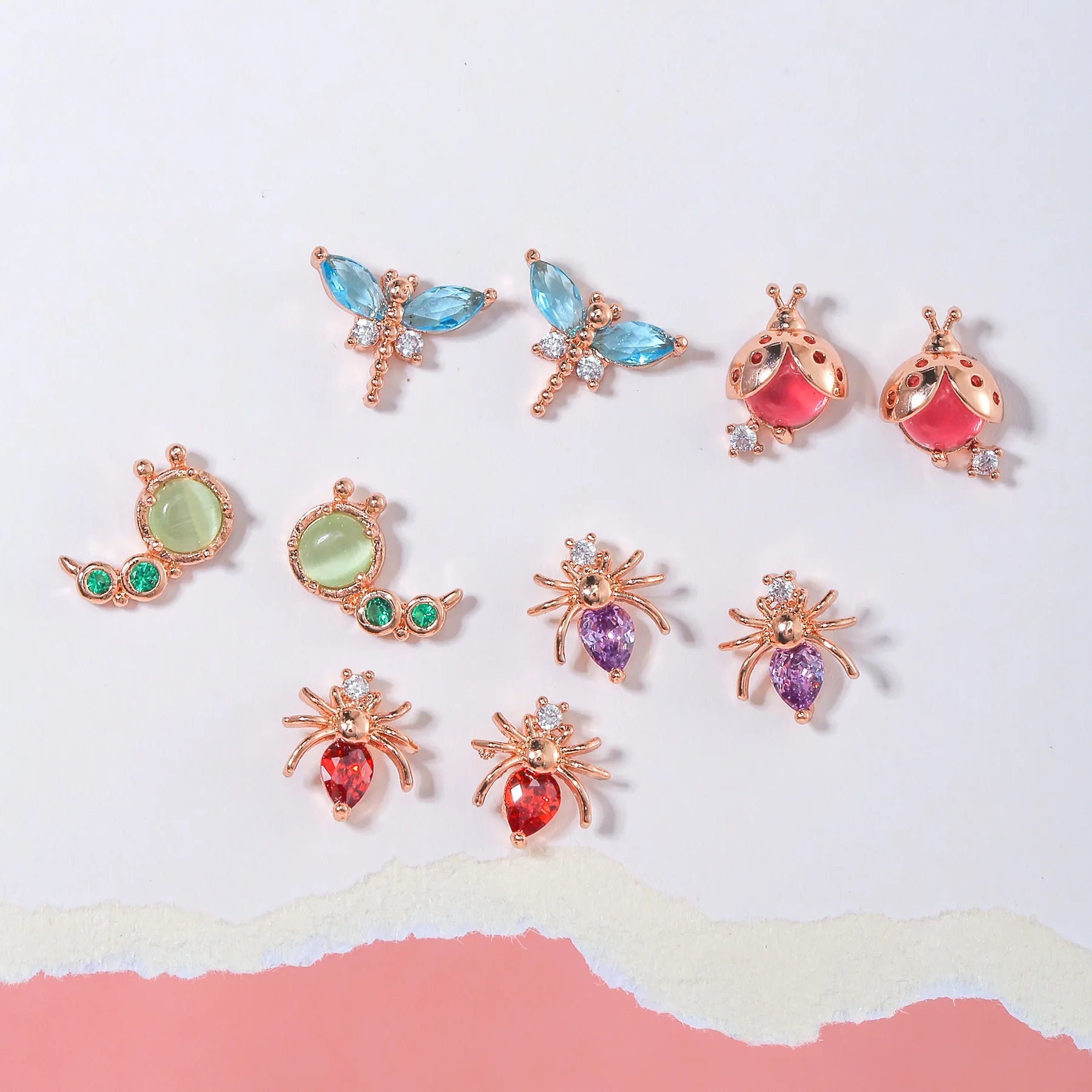 18k Gold Women Creative Lovely Insect Series Zircon New Design Spider Dragonfly 925 Silver Pin Brass Animal Stud Earring