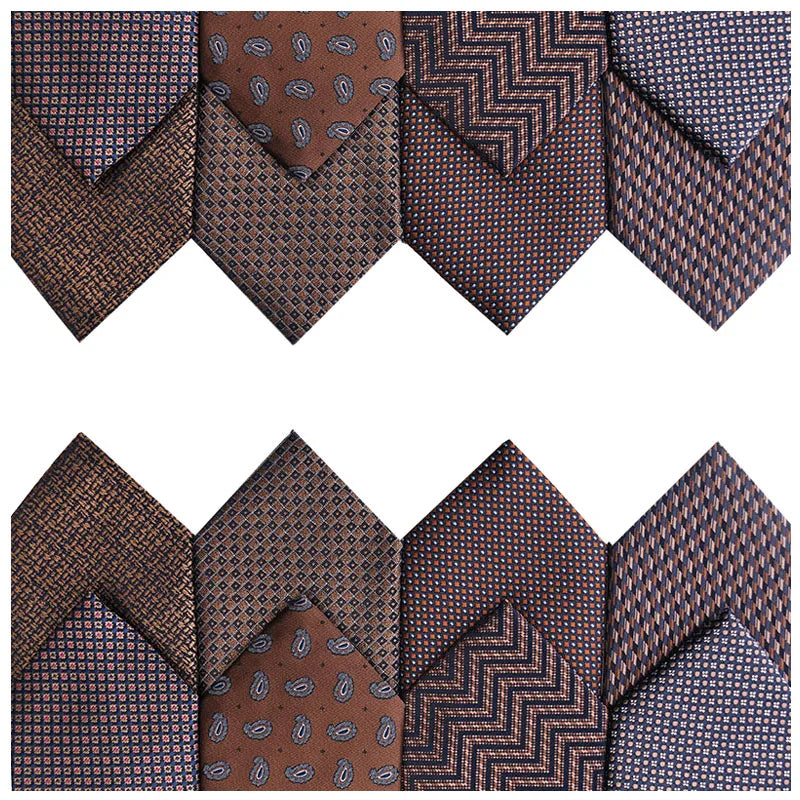 New Design Brown Ties for Men Classic Striped Floral Necktie Polyester Shirt Accessories Daily Wear Cravat Wedding Party Grav