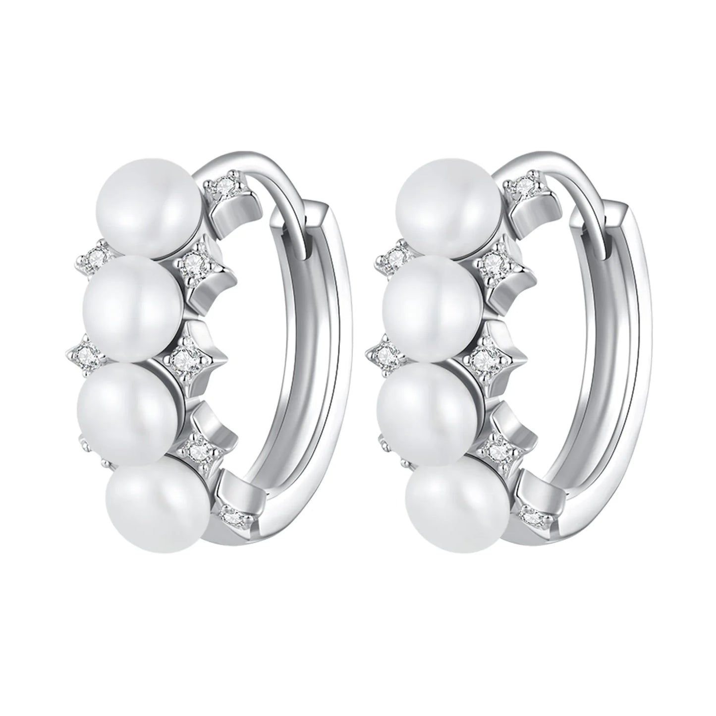 925 Sterling Silver Freshwater Pearl Hoop Earrings with Shell Bead Ear Buckles Elegant Fine Jewelry Gift for Women BSE762