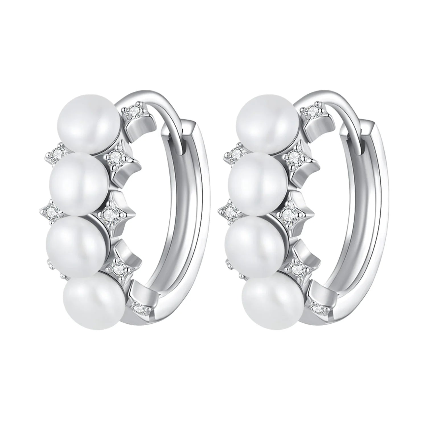925 Sterling Silver Freshwater Pearl Hoop Earrings with Shell Bead Ear Buckles Elegant Fine Jewelry Gift for Women BSE762