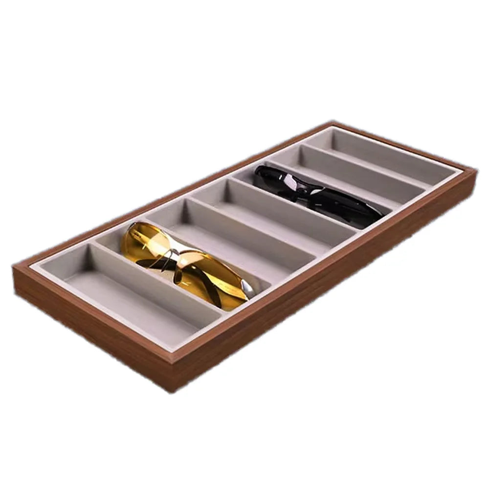 High-End Wholesale Vintage White Gray Walnut Grain Wooden Handmade 7-Slot Eyewear Packaging & Display Tray BETTER Brand