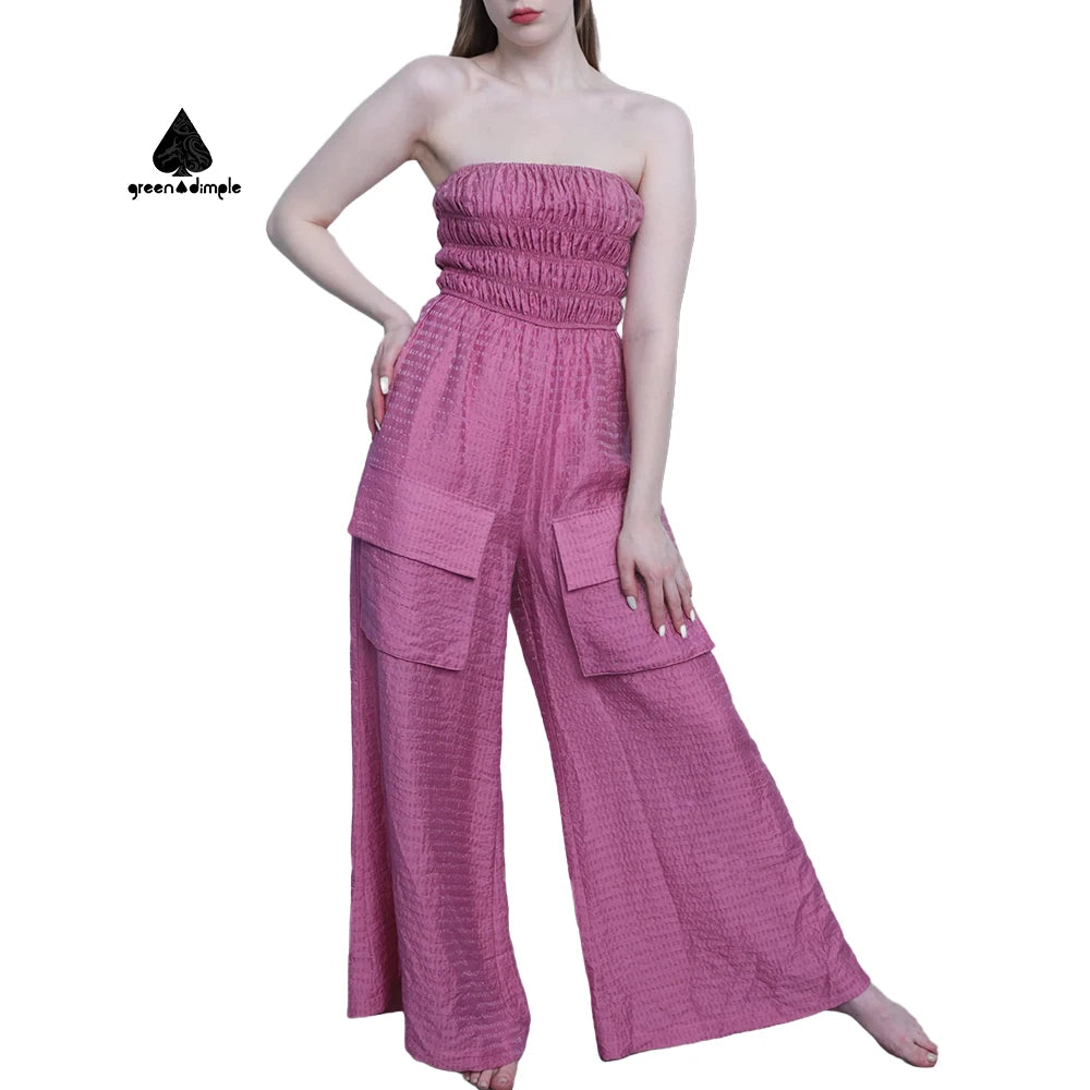 Customized Summer Women's Wide Loose Casual Jumpsuit Solid Color Tube Top Fashion Jumpsuit for Women