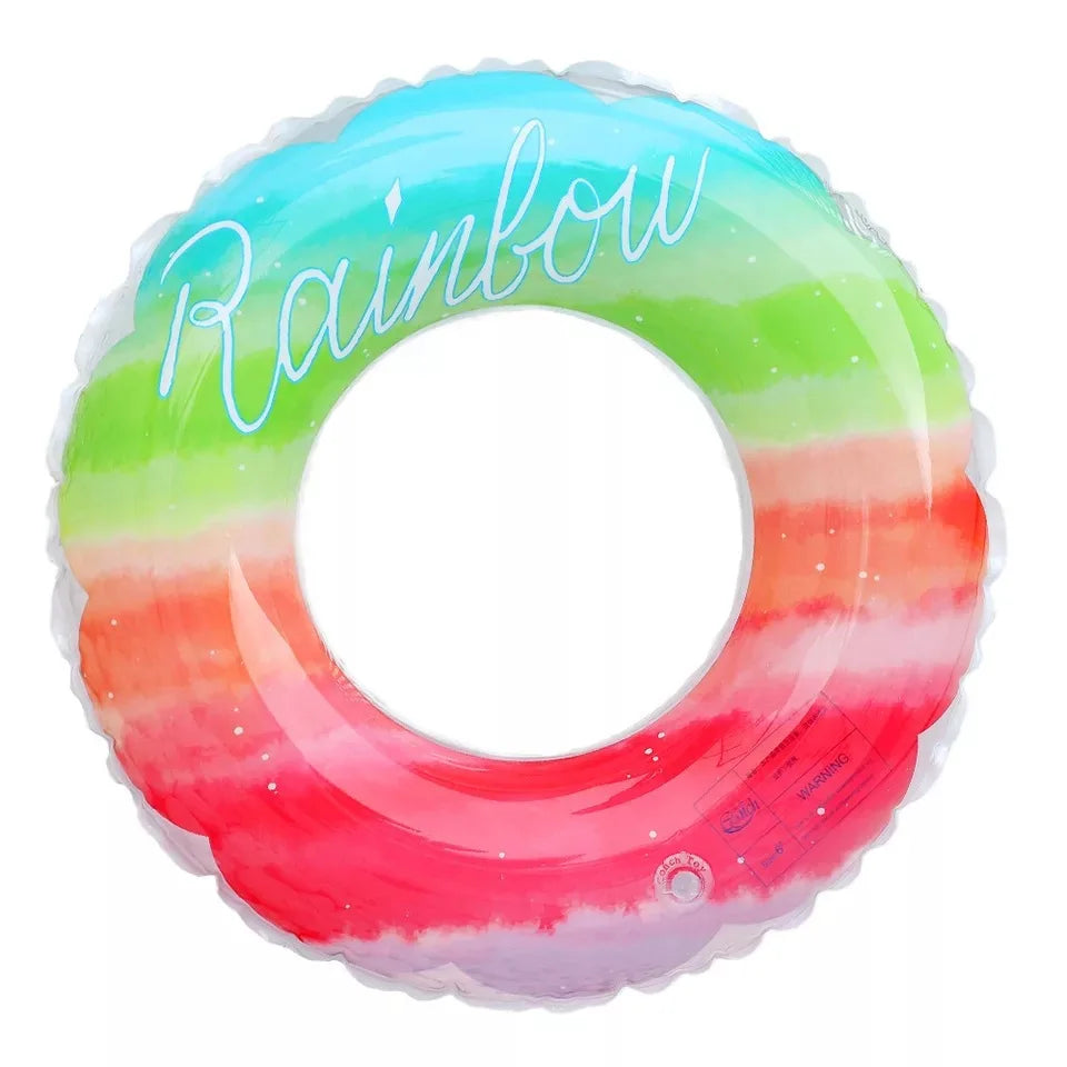 JIURAN Rainbow Swimming Ring Adult Children Inflatable Toys Swimming Circle Thickened Pvc Outdoor Beach Pool Water Games
