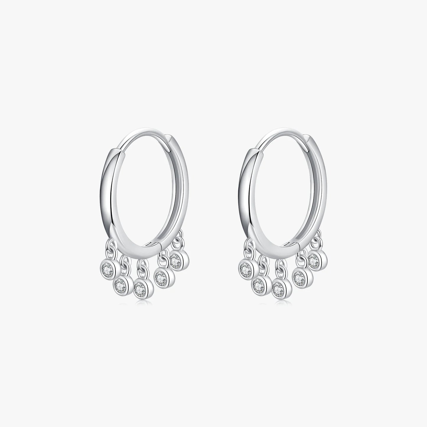 100% 925 Sterling Silver Rhodium Plated Hoop Clear Zircon Ethnic Drop Earrings Simple Trendy Women Party Gift Jewelry