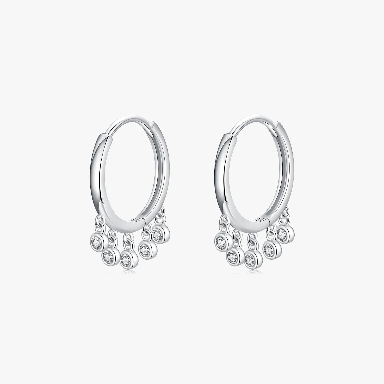100% 925 Sterling Silver Rhodium Plated Hoop Clear Zircon Ethnic Drop Earrings Simple Trendy Women Party Gift Jewelry