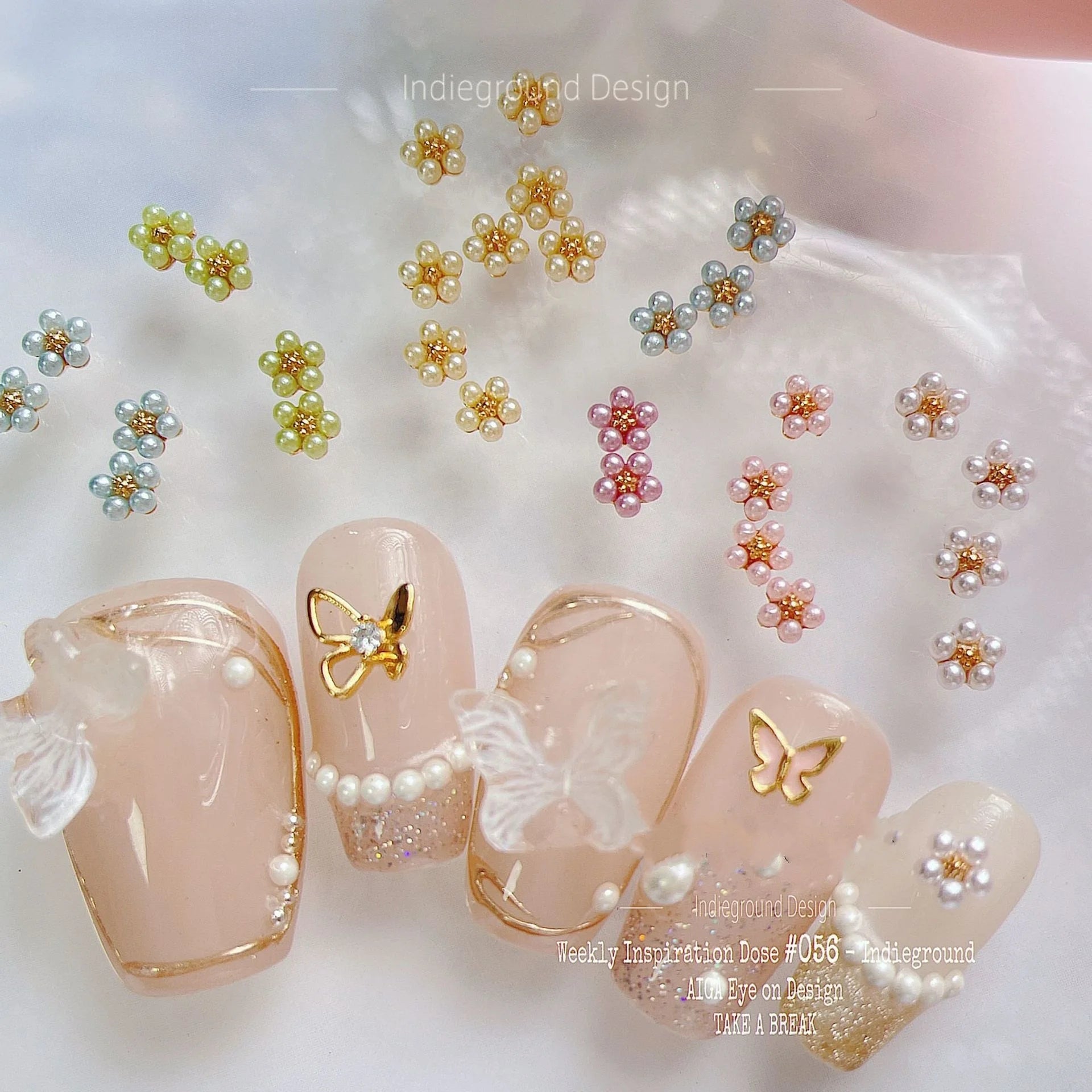 Wholesale Fashion Mixed Color Metal Highlighter Colorful Pearl Flowers 3D DIY Nail Art Decoration Small Rhinestones Nail Art