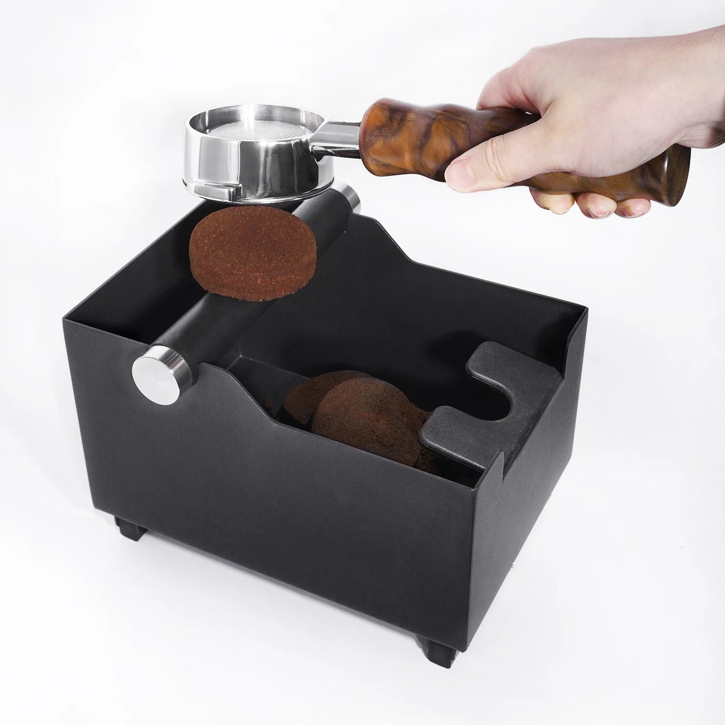 Muti-function Stainless Steel Tamper Holder Eco-Friendly Coffee Portafilter Station Knock Box Slag Grounds Bucket Coffee