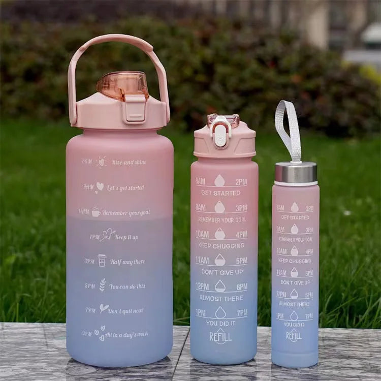 Hot 3-in-1 Set Motivational PC Material Portable Water Bottle with Straw for Kids School Use Wholesale