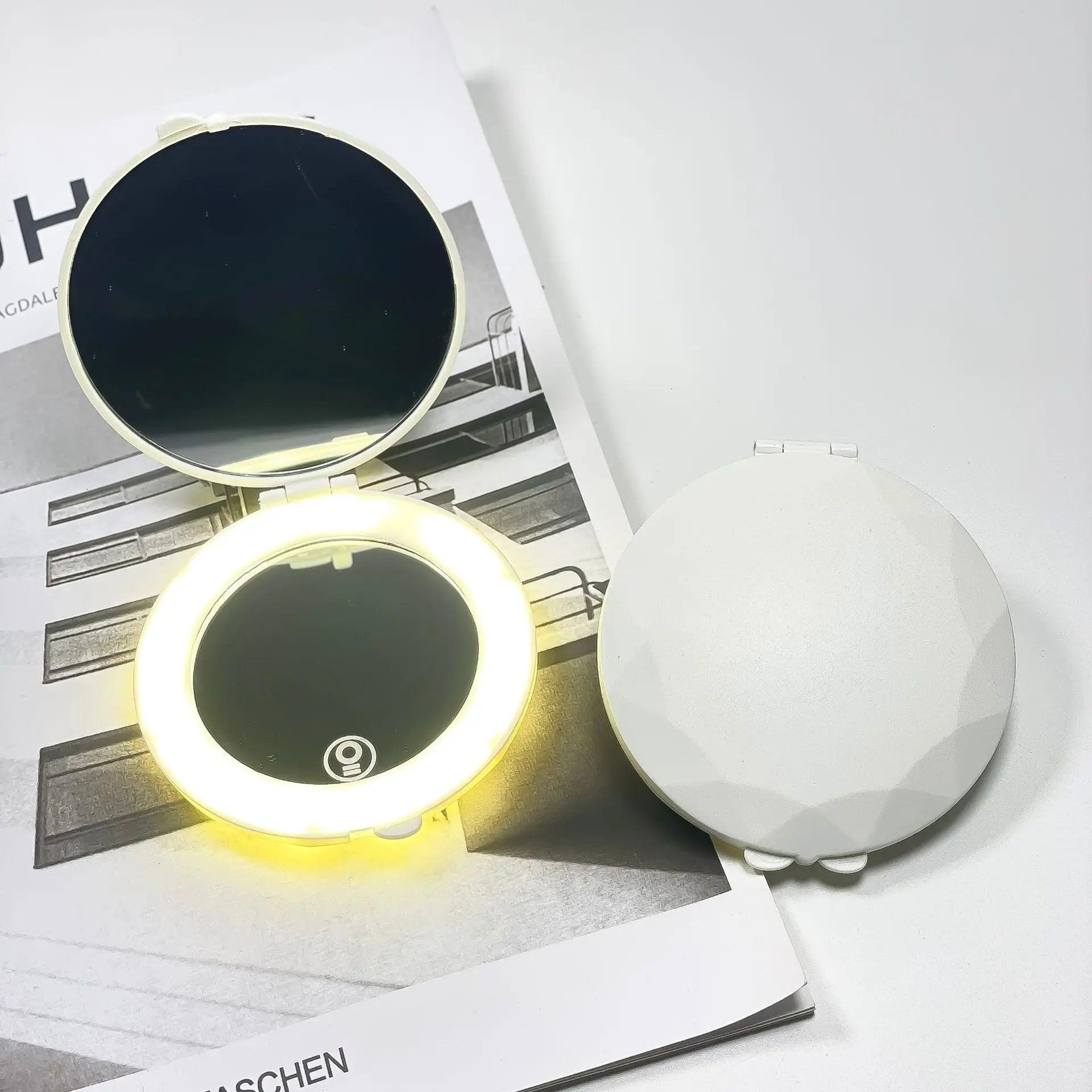 Portable Compact Pocket Hand Mirror USB Charging Touch Switch Makeup Small Round Gift Mirror With Led Light