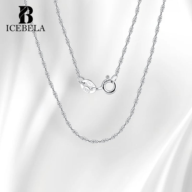 ICEBELA Jewelry 1.5mm Width 925 Sterling Silver Twisted Curb Singapore Rope Chain Necklace for Men and Women
