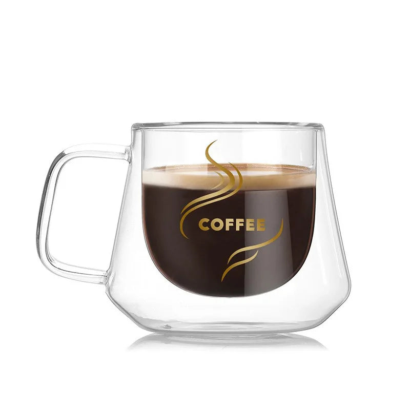 Customizable Logo 200ml Borosilicate Double Wall High Quality Home Bar Glass Coffee Tea Mug Handle for School Back School Gif