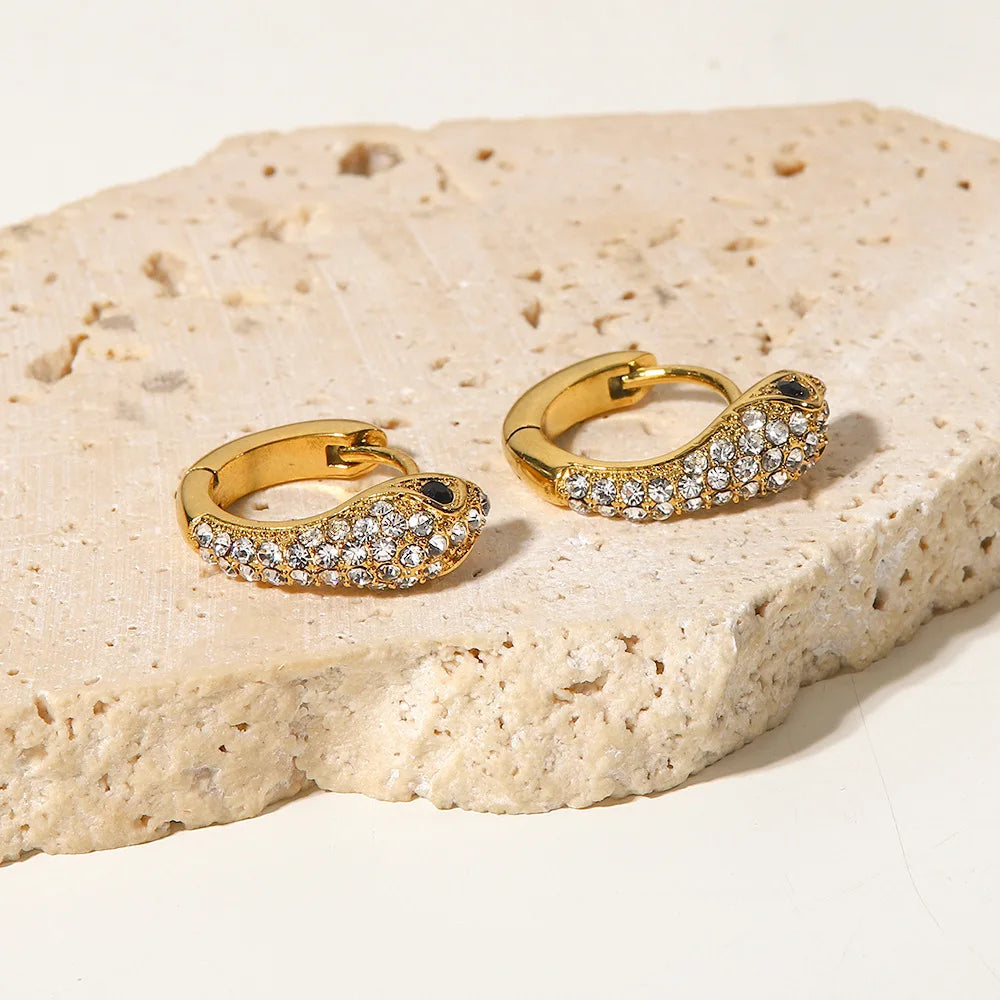 Hot Selling Fashionable and Versatile 18K Stainless Steel Snake Shaped Zircon Inlaid High-End Earrings