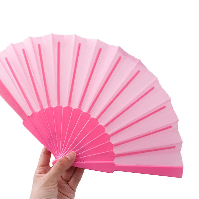7-Inch Solid Color Silk Cloth Chinese Dance Fan Plain Folding Hand Fan Plastic Bone Bamboo Material Party DIY Home Ornaments