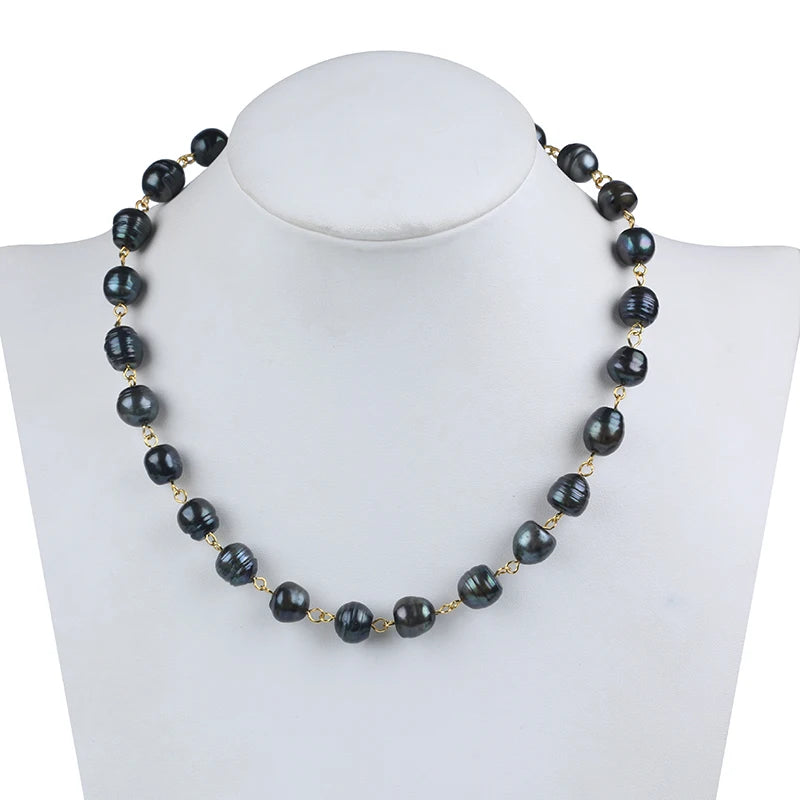 Zhuji Best-Selling Luxury Design Rice Shape Natural Freshwater Real Black Pearl Necklace for Sale