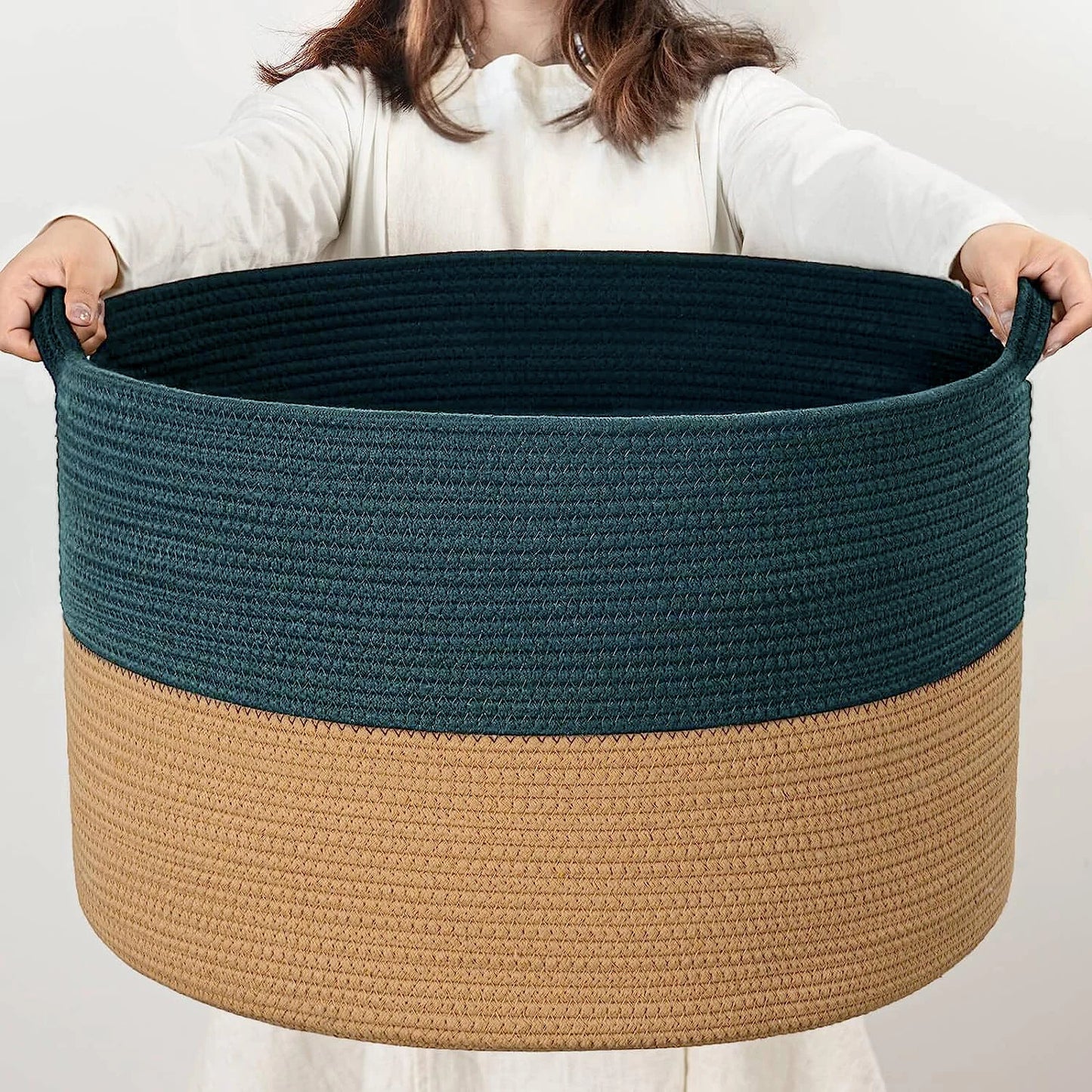 Hot Selling Cotton Rope Woven Storage Basket Handmade Foldable Woven Laundry  Hampers Baskets With Durable Handles Customized