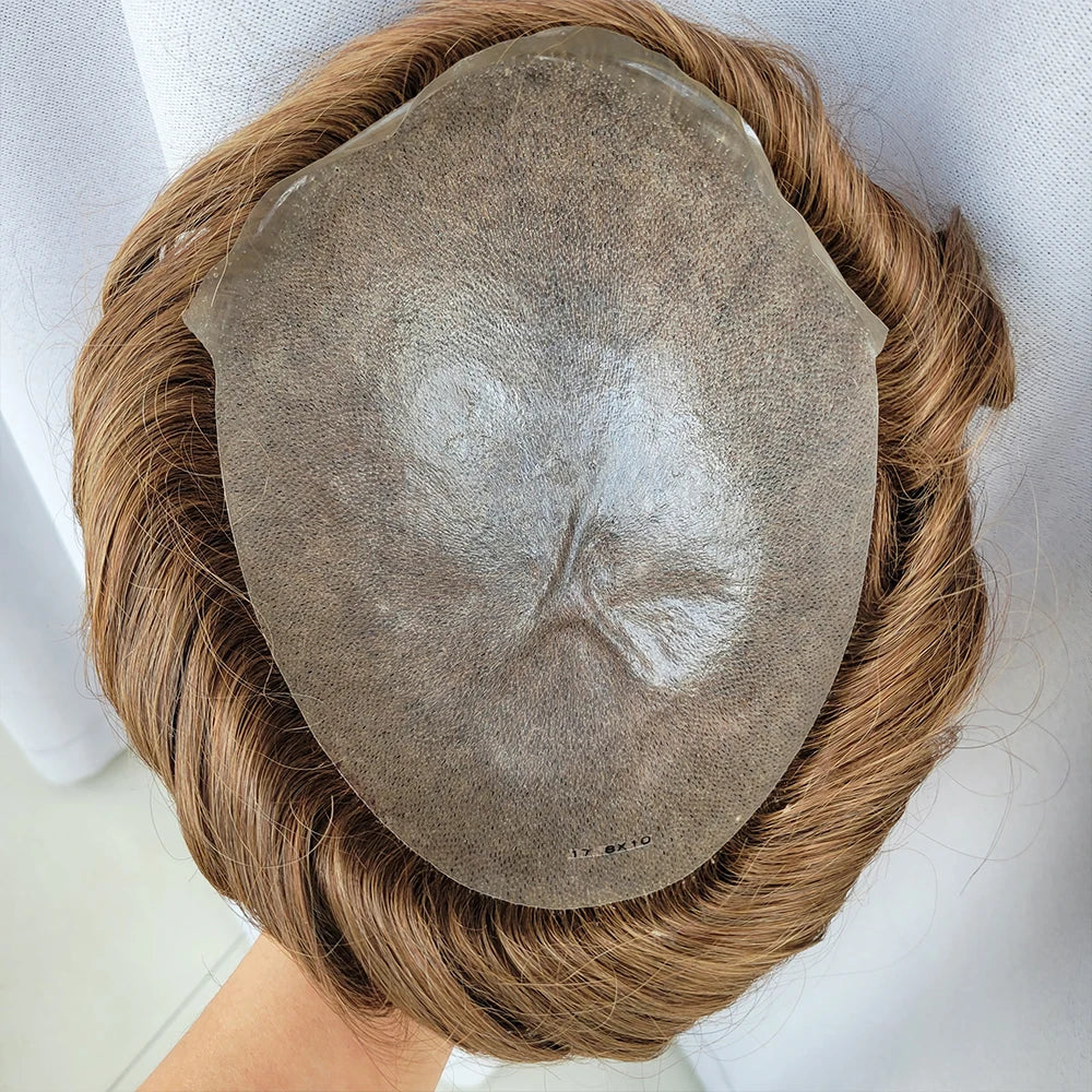 Invisible Hairline  Men Toupee 0.06mm Super Thin Skin V-loop Knotless Hair System for Men Indian Human Hair Replacement Syste