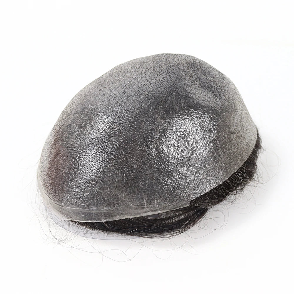 thin Skin Hair System 0.02-0.04mm Knotless V-loop all over Pu base Toupee for Men 100% Human Hair System Capillary Prosthesis
