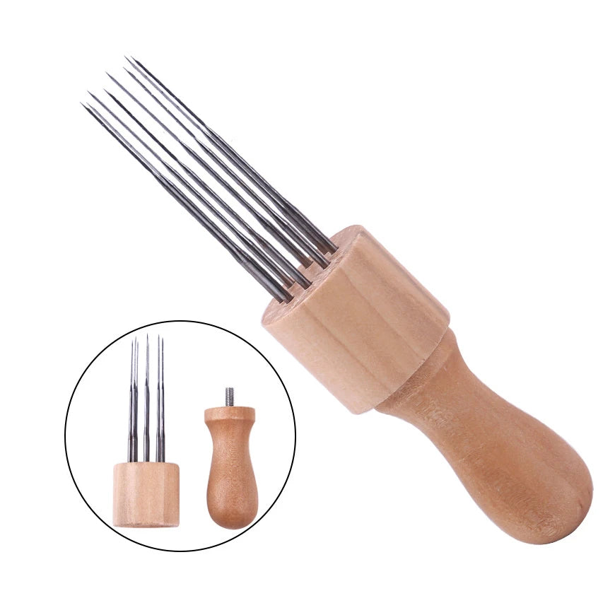 Beech Wood Felting Needle Holder for DIY Sewing Kit Solid Wood Handle Knitting Stitch Punch Tool Simple for Wool Felt Crafts