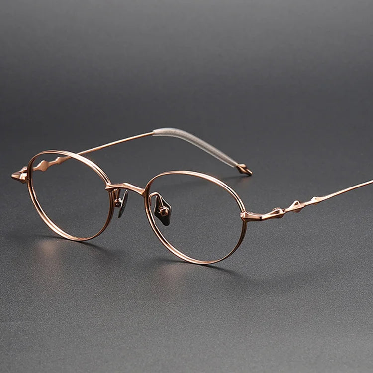 2024 Retro Fashion Titanium Eyeglasses Solid Pattern Oval Optical Frames Feather Weight Rose Gold Tinted Eye Glass Spectacles