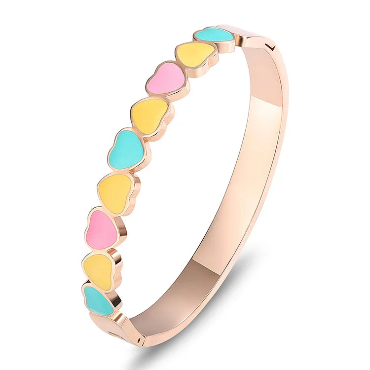 Preppy Style Colorful Heart Bracelet 18K Gold Plated Stainless Steel Trendy Fashion Jewelry Wholesale Gift