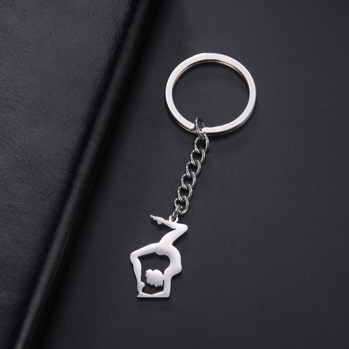 Gymnastic Form Keychain Stainless Steel Charm Key Chain Sporty Games Gift for Women Men