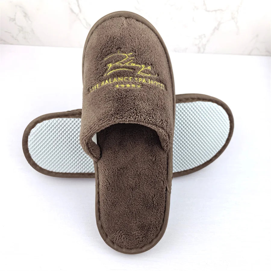 OEM Custom Logo Luxury Slipper Hotels Cheap Brown Toe   Hotel Disposable Slippers