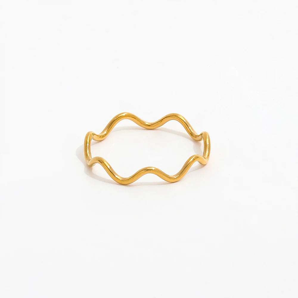 Joolim Jewelry 18K Gold Plated  Stainless Steel Lines Waved Super Fine Dainty Rings for Women