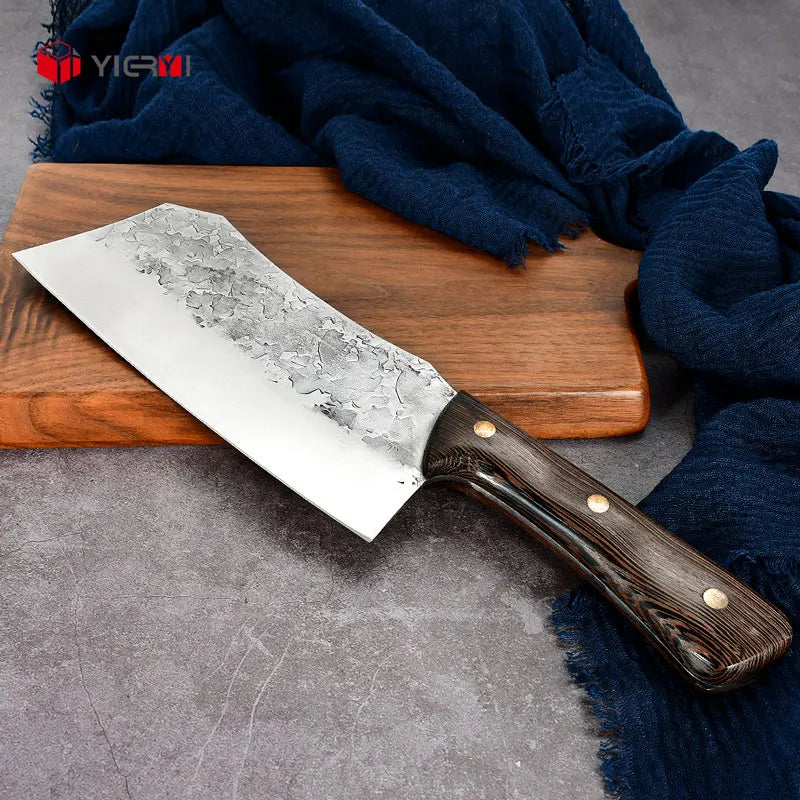 7'' Outdoor High Carbon Chinese Meat Cleaver Stainless Steel Boning Knife Wood Premium Butcher Slaughter Knives for Outdoor U
