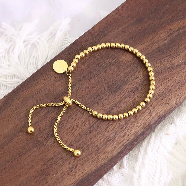 BS4044 Adjustable 18k Gold Plated Stainless Steel Round Ball Bead Slider Bolo Chain Bracelets