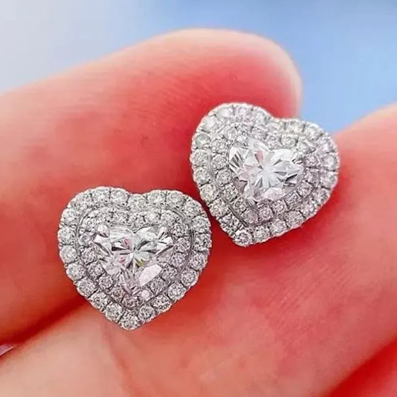 CAOSHI Classic Heart Design Earrings Crystal Cubic Zirconia Eternity Timeless Women Silver Plating Simple Cheap Stud Earrings