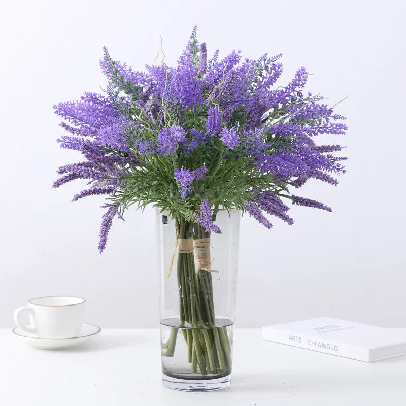 Wholesale 10 Bundles Artificial Lavender Faux Plastic Plants for Home Use Wedding Garden Porch Window Box Outdoor Flowers DIY