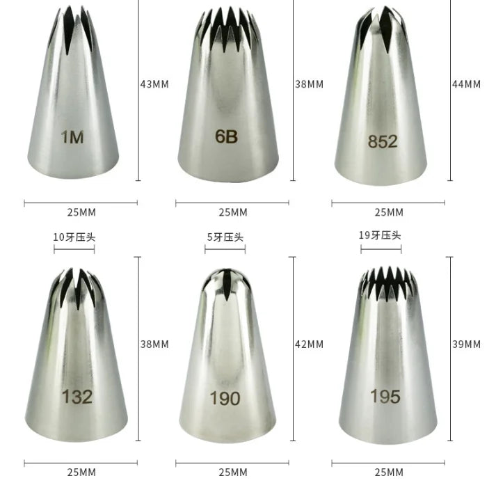 2D 1M 2C 6B 5FT 8FT 9FT Custom Logo Food Grade Stainless Steel Cake Decorated Pastry Tools Nozzle Shape Piping Nozzles Tips