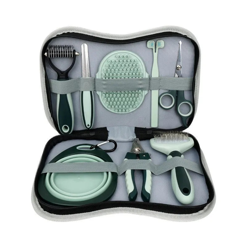 8 in 1 Pet Comb Kit Cat Dog Nail Scissors Hair Removal Needle Comb Bath Brush Open Knot Comb Toothbrush Pet Grooming Kit