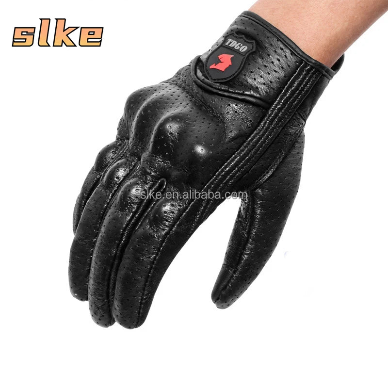 SLKE Genuine Sheepskin Custom Touch Screen Motorcycle Riding Gloves-Waterproof Breathable Full Finger Design