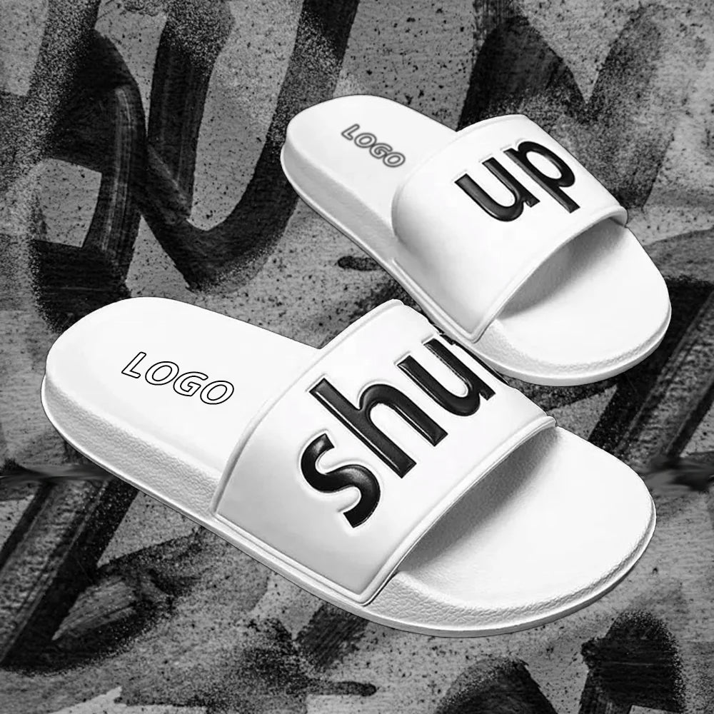 Hot Sale Customized Logo Printed PVC Slippers Unisex Beach Summer Sandals Waterproof Bathroom Slippers for Men and Women