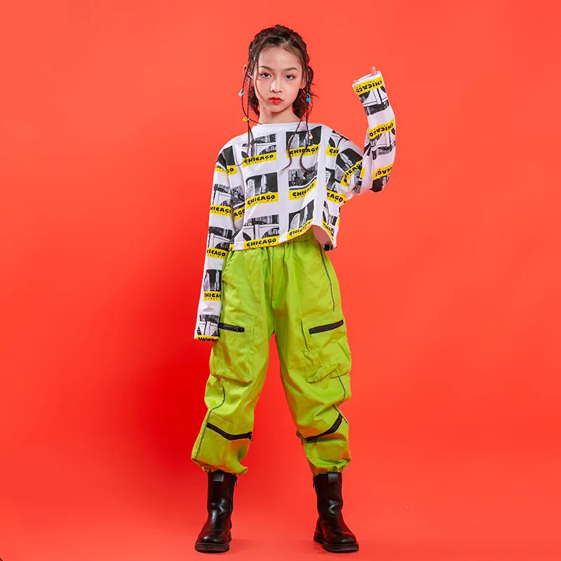 Girls' Hop Performance Jazz Children's Korean Version Crop Top Fashion Dance Clothing