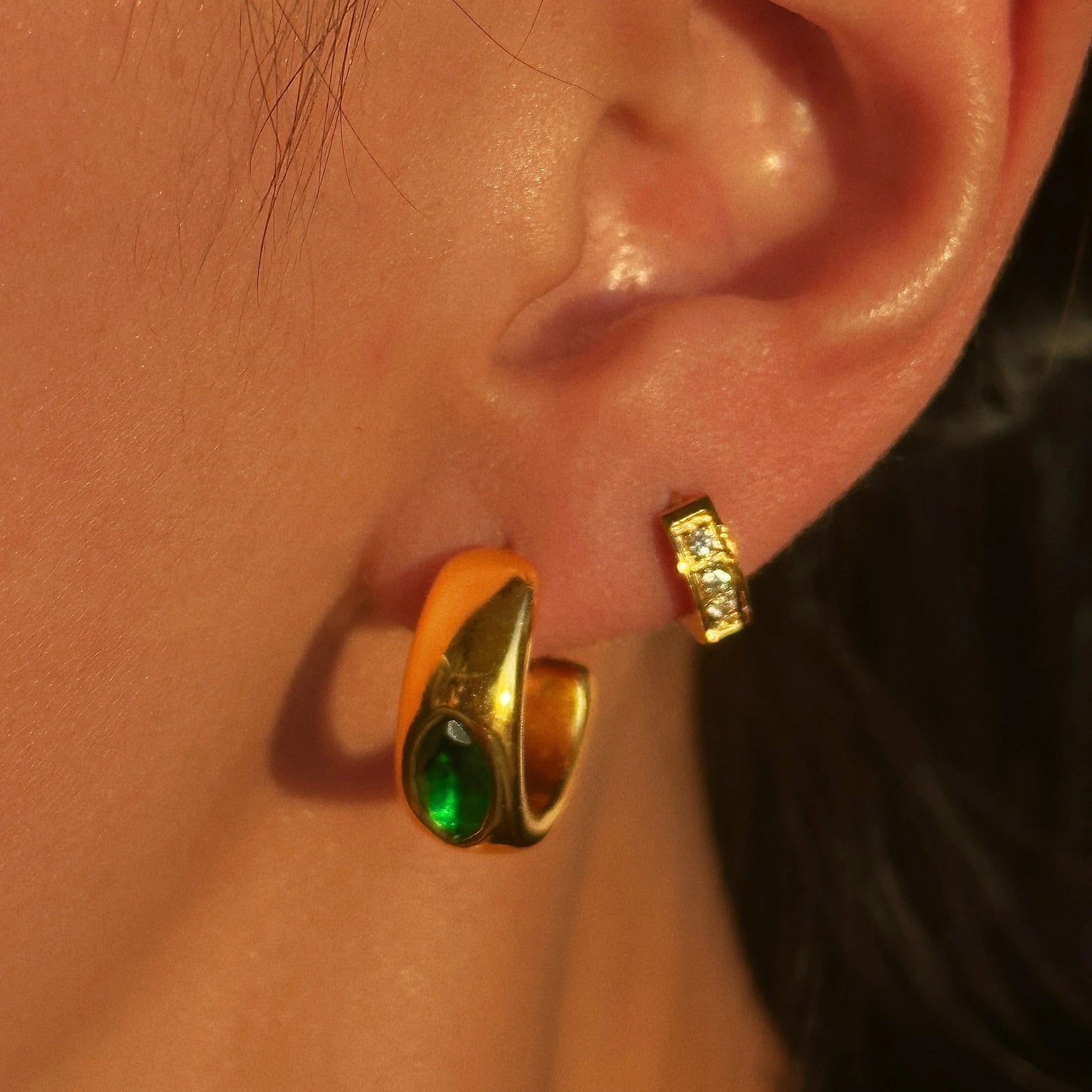 2024 Dazan New 18k Gold Plated Hypoallergenic Stainless Steel the Minimalist Banquet Korean 5a Green Zircon Earrings for Wome