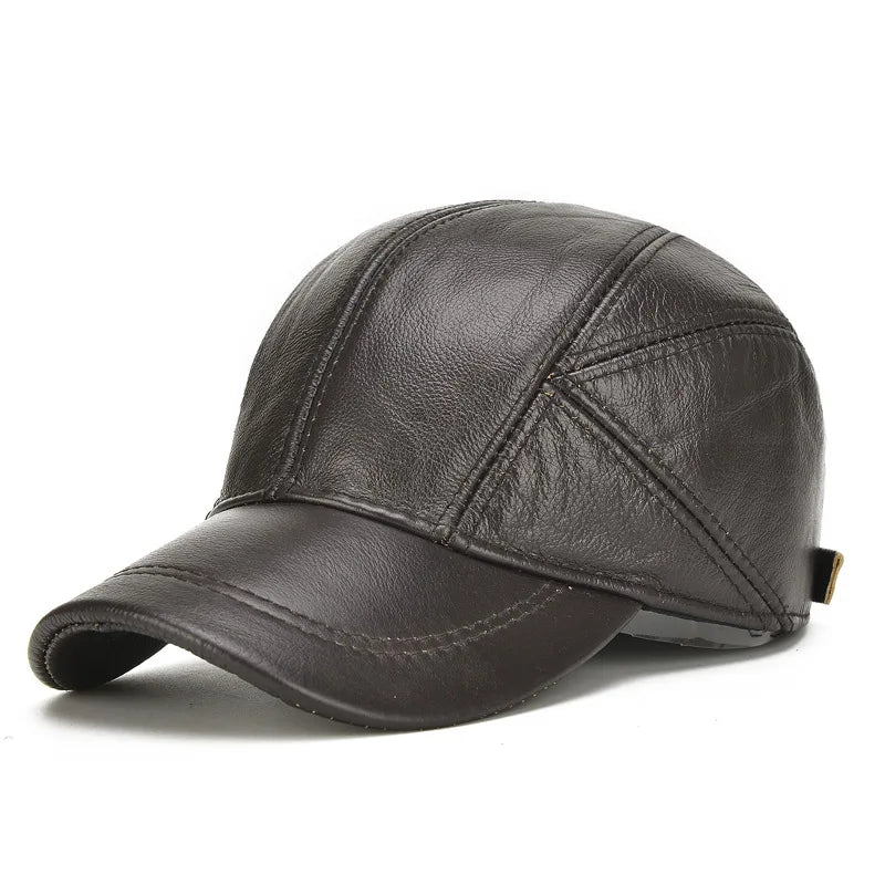 H590B  Fashion Hats Outdoor Ear protection Warm Baseball Cap Fall Winter Men Sheepskin Hat Leather Baseball Hats