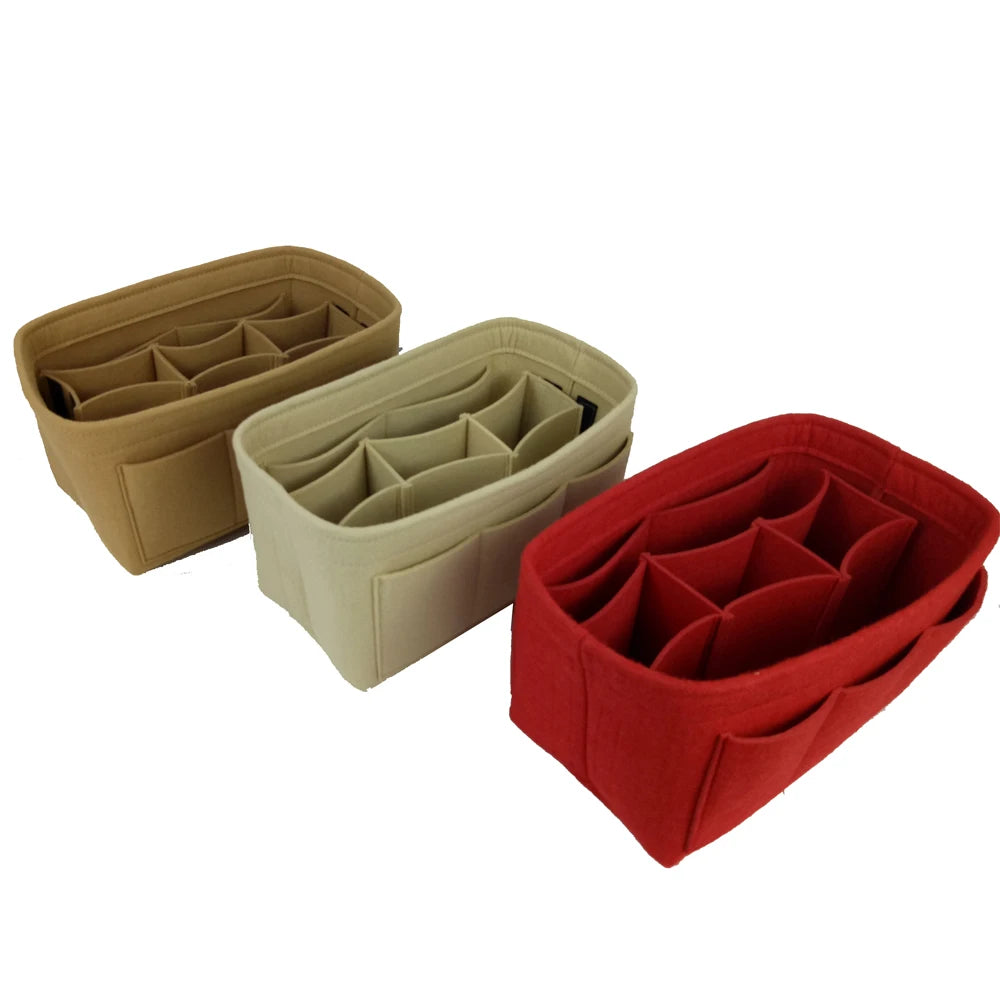 Custom Made Polyester Felt Cosmetic Makeup Bag Insert Fashion Style Handbag Purse Organizer with Open Closure Type