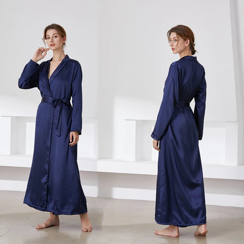 Lady's Home Pajama Night Dress Super Soft Satin Robe Ankle Length Lounge Robes for Summer Autumn Spring