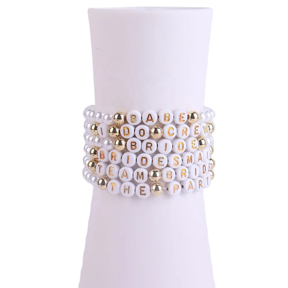 PAFU Bachelorette Party Favors Handmade Letter Beaded Stretch Bracelet Jewelry Bride Team Bride Babe Pearl Beaded Bracelet