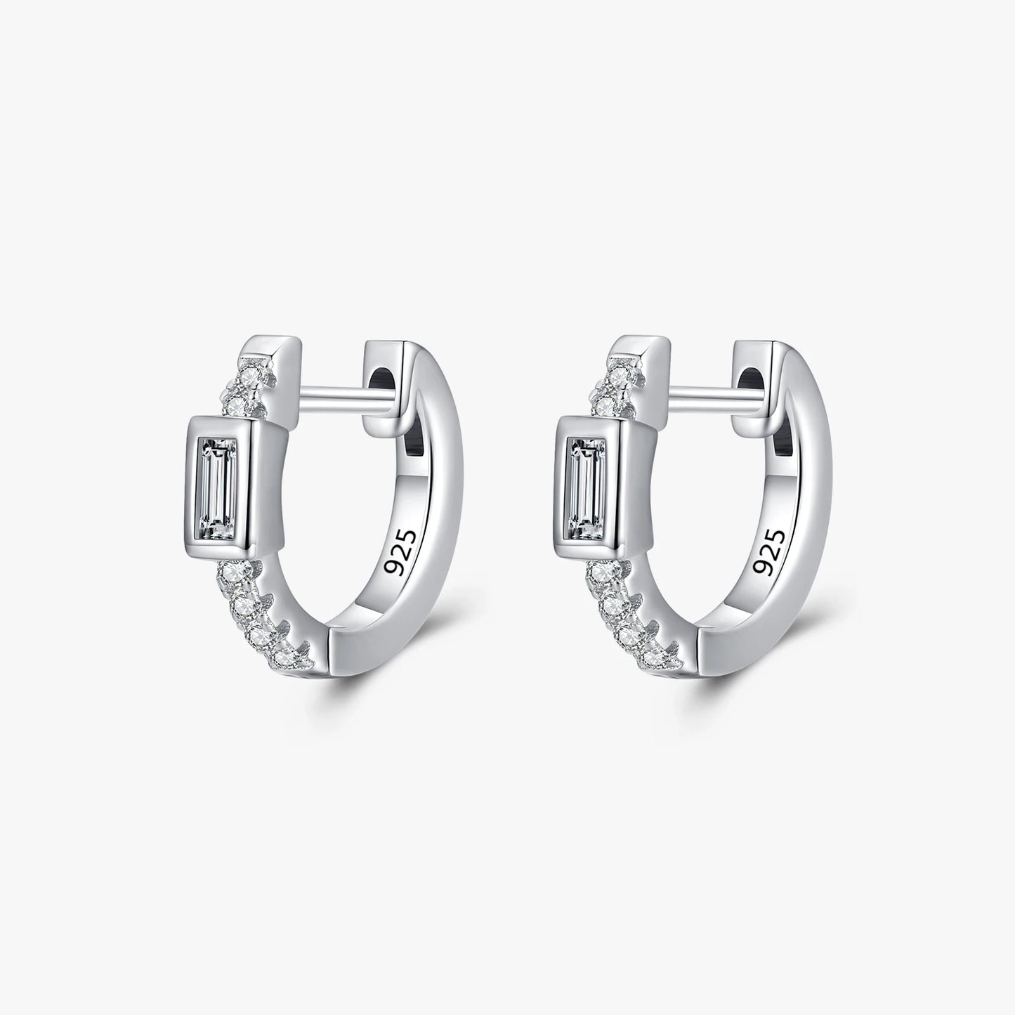 Exquisite Rectangle Clear Zirconia Earring 925 Sterling Silver Sparkling Simple Hoop Earrings for Women Wedding Jewelry