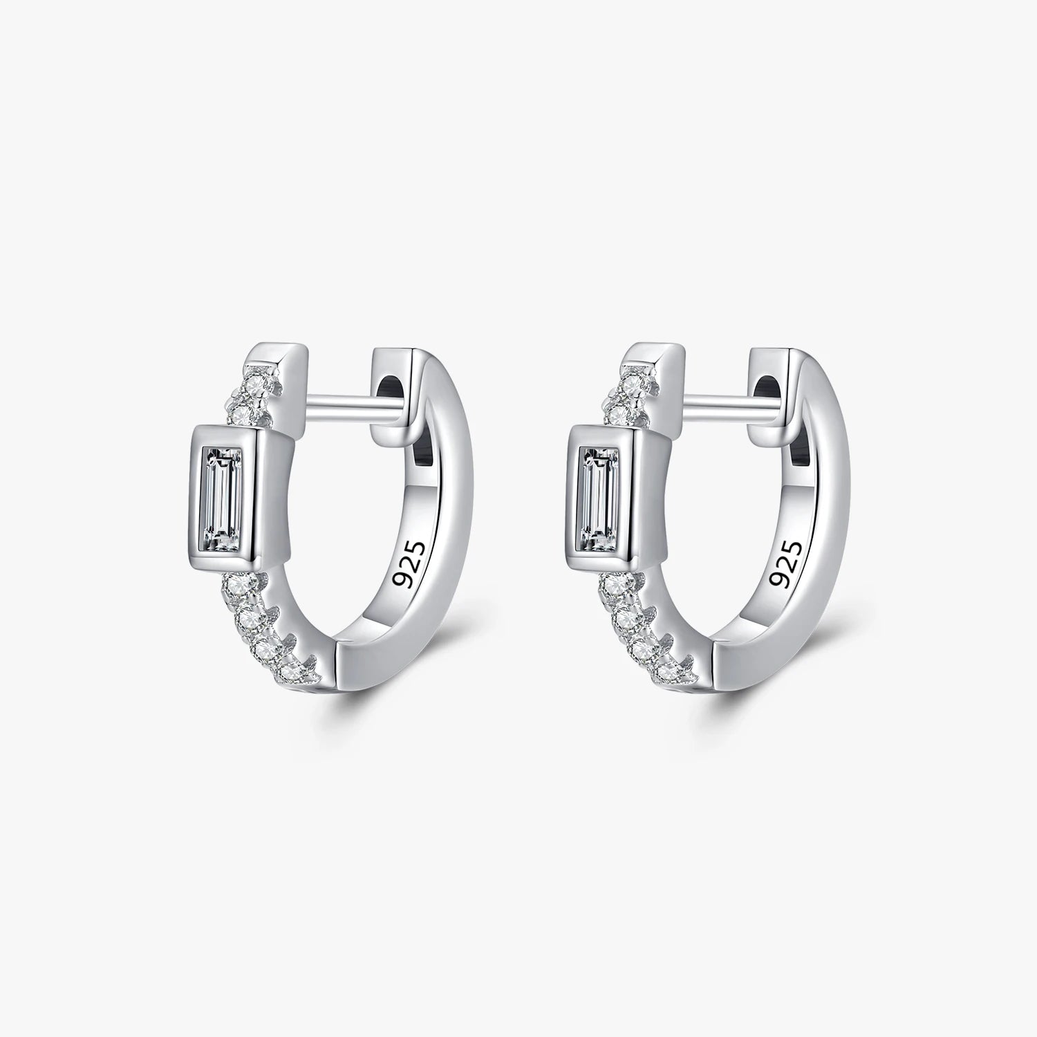 Exquisite Rectangle Clear Zirconia Earring 925 Sterling Silver Sparkling Simple Hoop Earrings for Women Wedding Jewelry