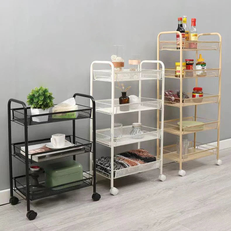 Multi-function Rotating Rack 4tier pink Metal Utility Rolling Cart Storage Bathroom Shelf Mobile Kitchen Organizer Trolley Ca