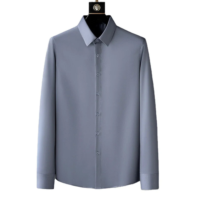 Spring and Summer Slim Stand-up Collar Shirt Men's Breathable Long-sleeved Solid Color Business Non-iron Shirt