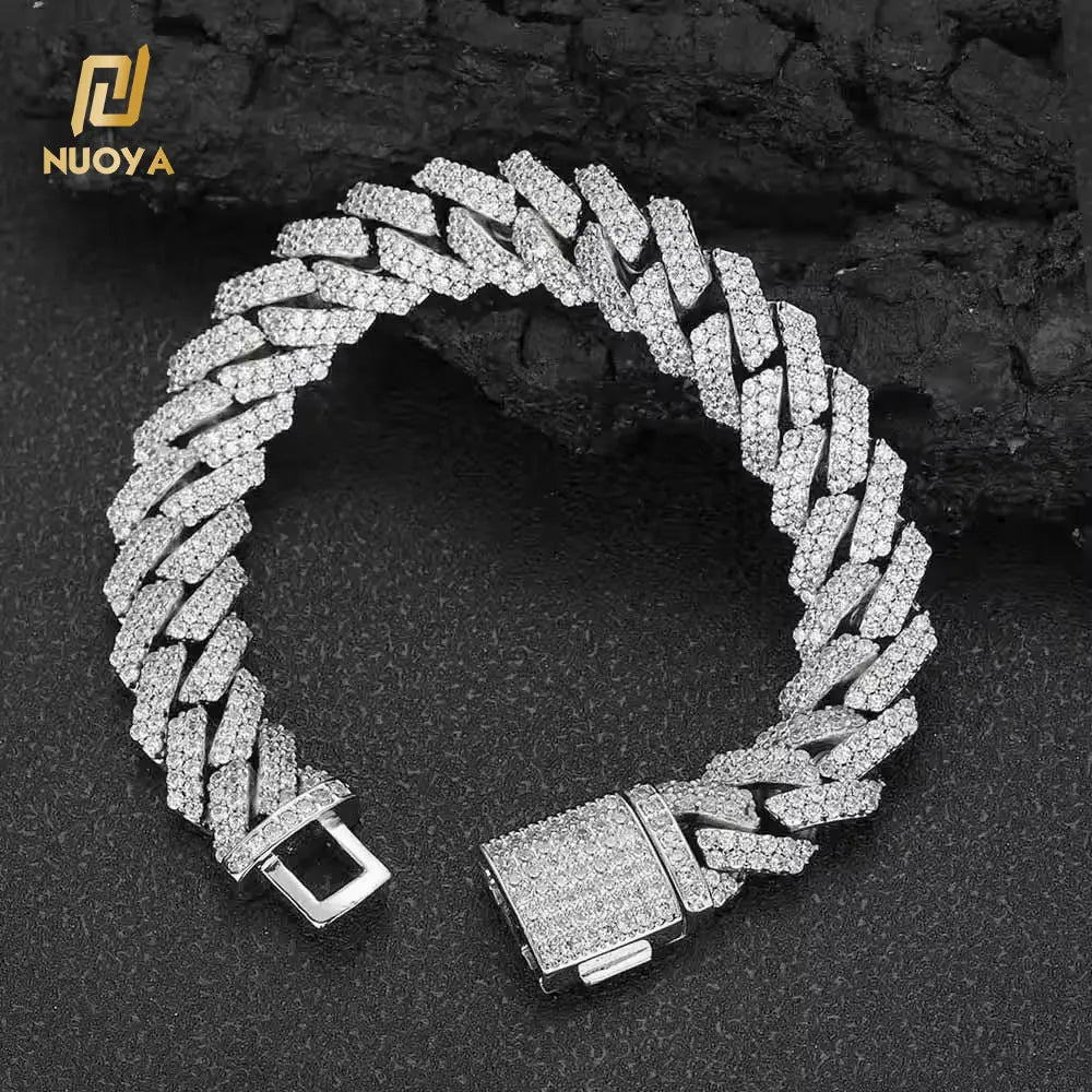 Hip Hop Jewelry 12mm Diamond Cuban Chain Bracelet Silver Plated Brass With Iced Out Zircon Cuban Link Chain Bracelet for Wome