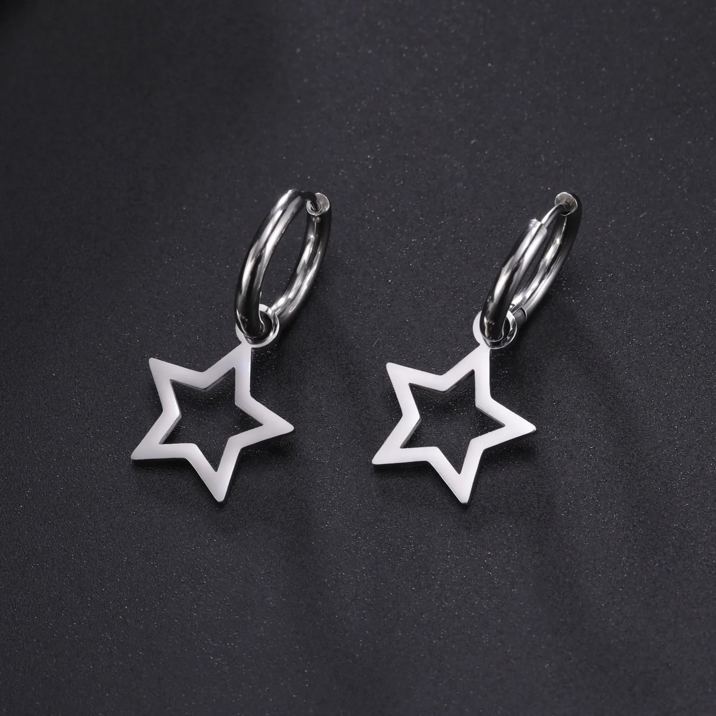 Pentagram Star Drop Earrings Women Girls Hoop Earrings Minimalist Daily Stainless Steel Jewelry Gift for Friends