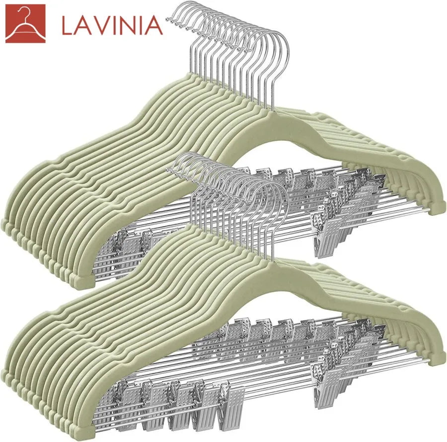 Lavinia Wholesale Plastic Hanger Fabric Space Saving Hook ABS Hanger Non-Slip Velvet Hangers