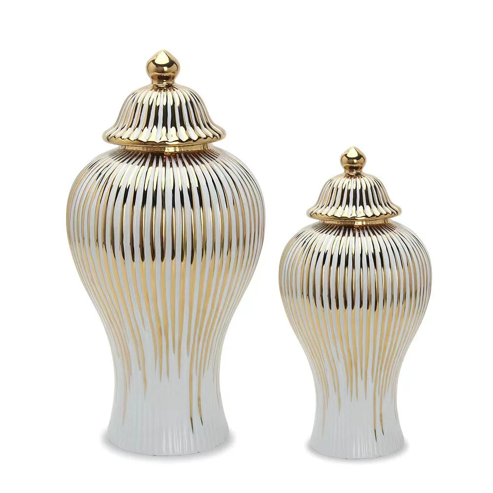 New Arrive Modern Gold Slim Stripe Ceramic Luxury Decorative Ginger Jars