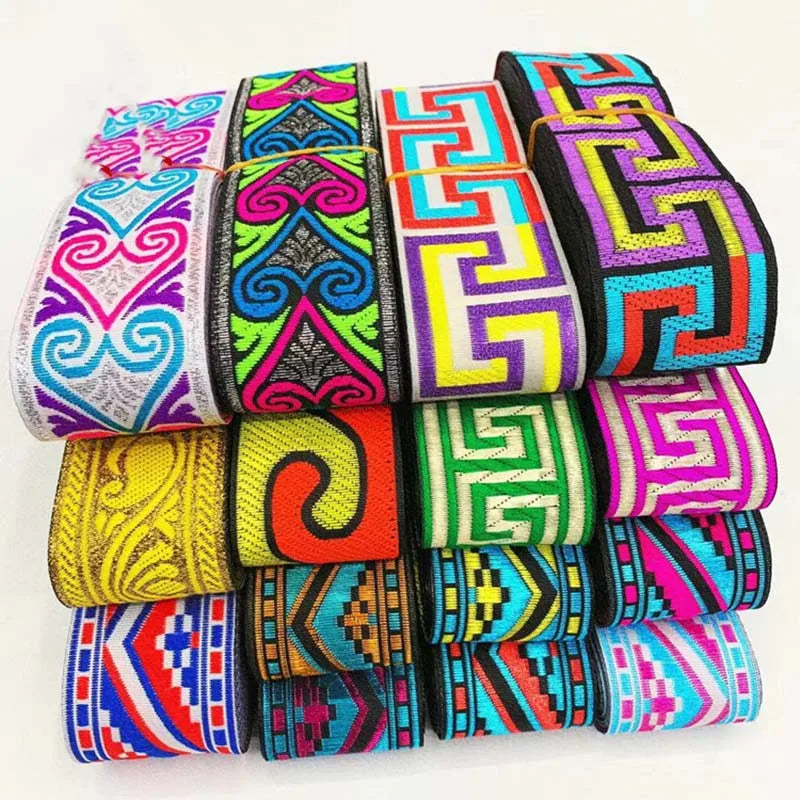 4cm Geometric Patterns Jacquard Ethnic Webbing Lace Ribbon Embroidery Clothes Bag Decorative Handmade Material Costume Trimmi